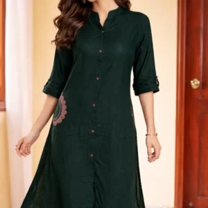 Dark Green Button-Down Kurta Set