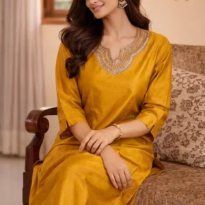 Mustard Yellow Embroidered Kurta
