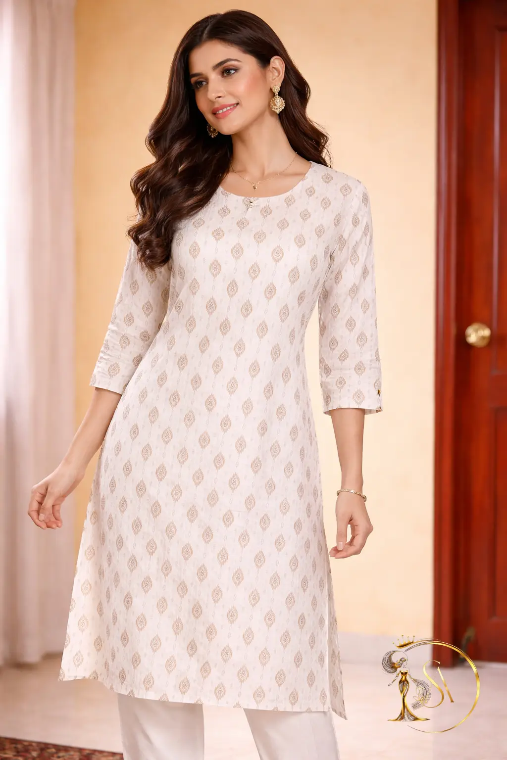 Off-White Printed Kurti Top.
