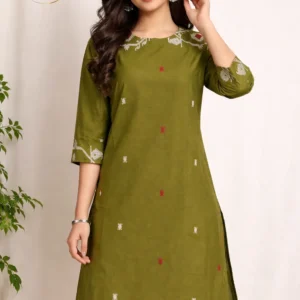Olive Green Handloom Cotton Kurti