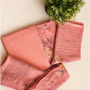 Pink Cotton Lenin Unstitched kurta set