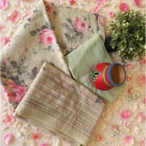 Pista Soft Premium cotton Lenin Khata Unstitched dress material set.