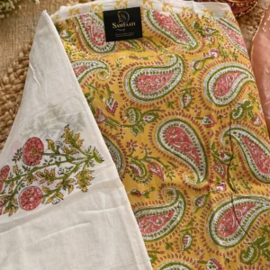 Premium Mul cotton Mustard yellow Unstitched Dress Material set.