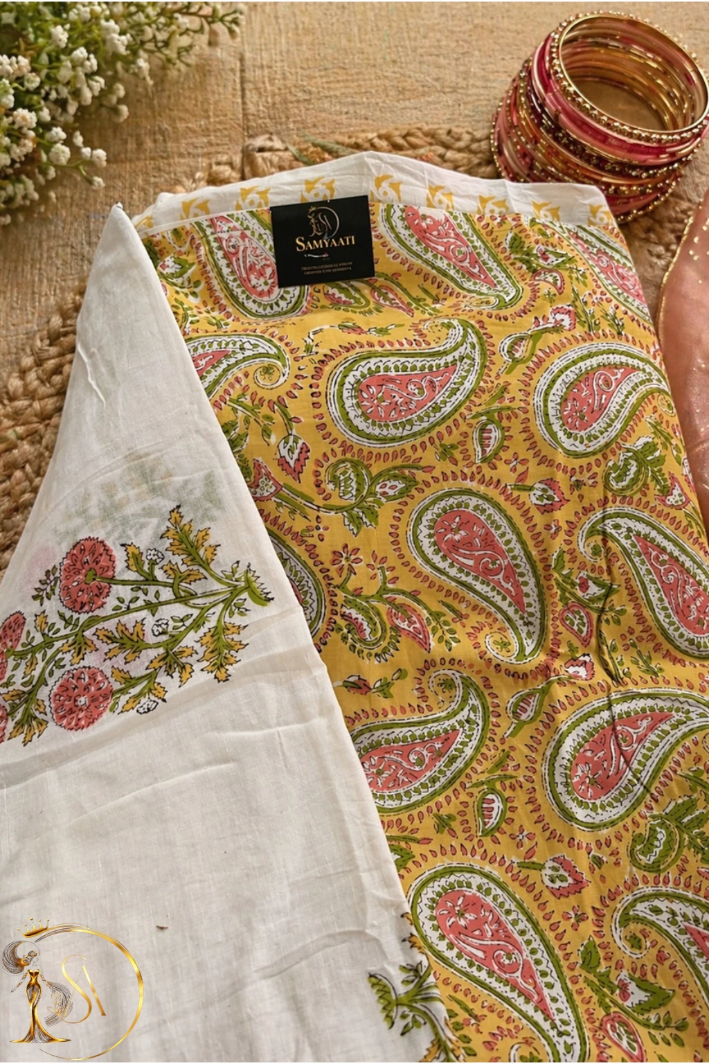 Premium Mul cotton Mustard yellow Unstitched Dress Material set.