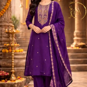 Purple Embroidered Kurta Set with Dupatta