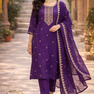 Royal Purple Embroidered Kurta Set