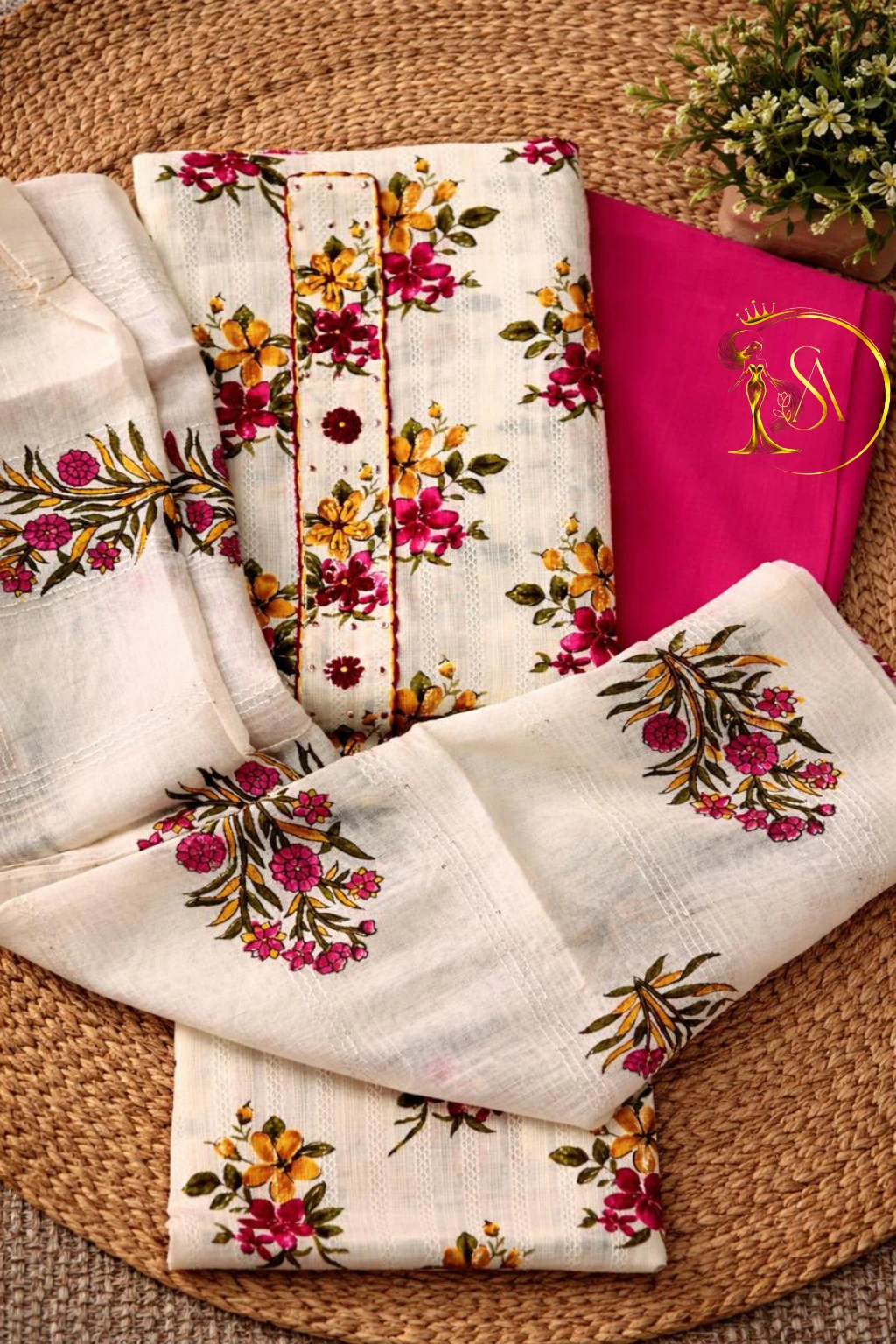 White with pink Ethnic Kurta Set