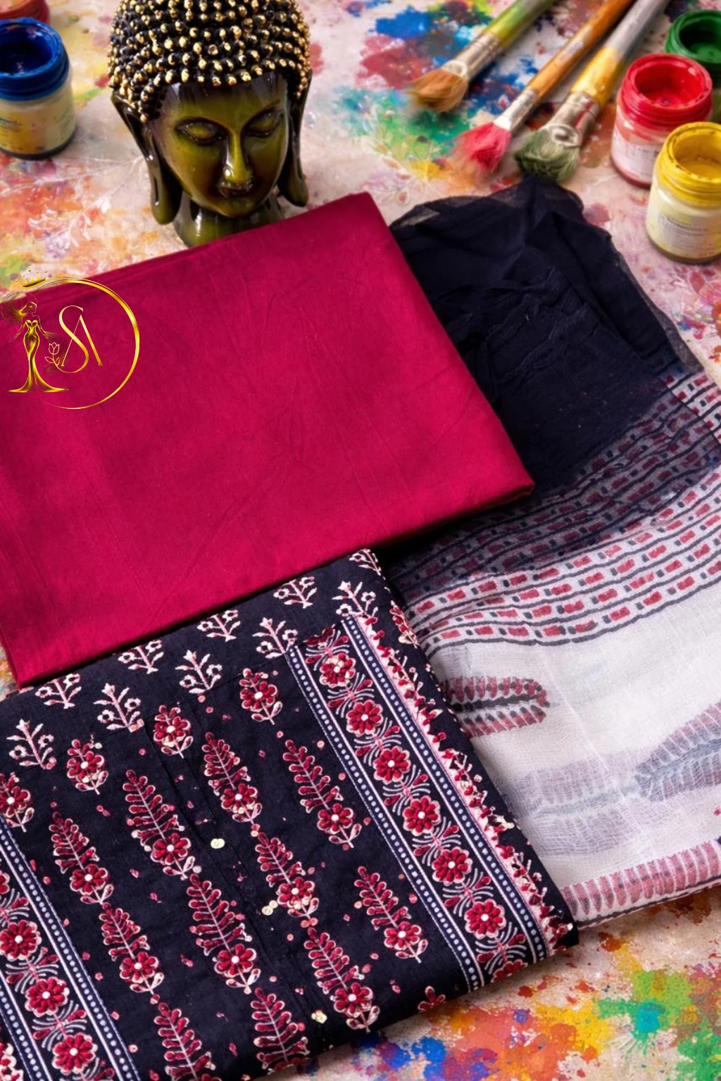 Black Ethnic Kurta Set (Unstitched)